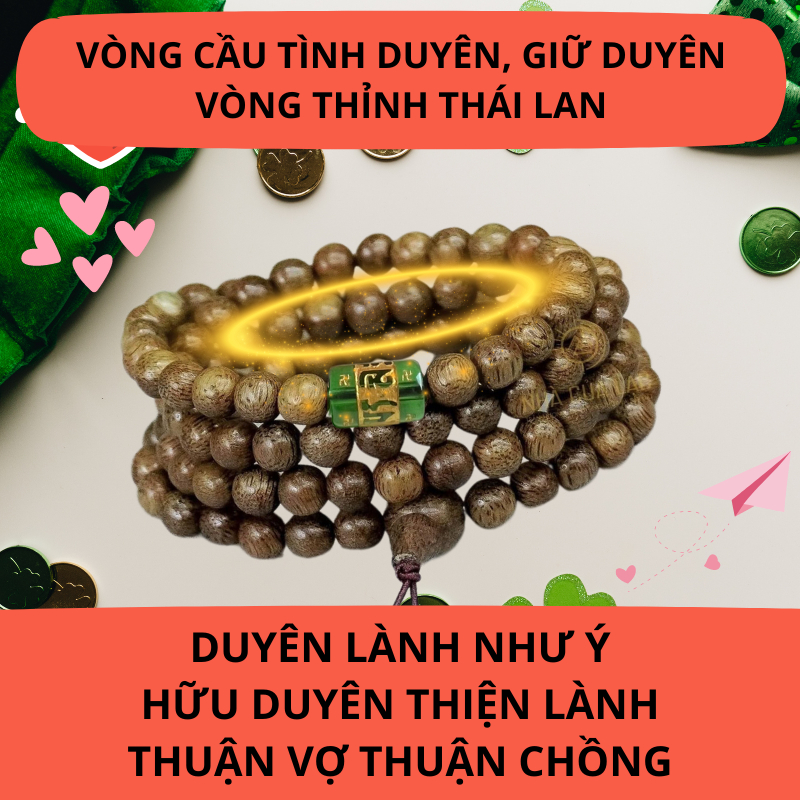Vòng tay Trầm hương Cầu duyên - Giữ duyên, vòng thỉnh Thái Lan, vòng trầm hương 108 hạt tự nhiên cao cấp