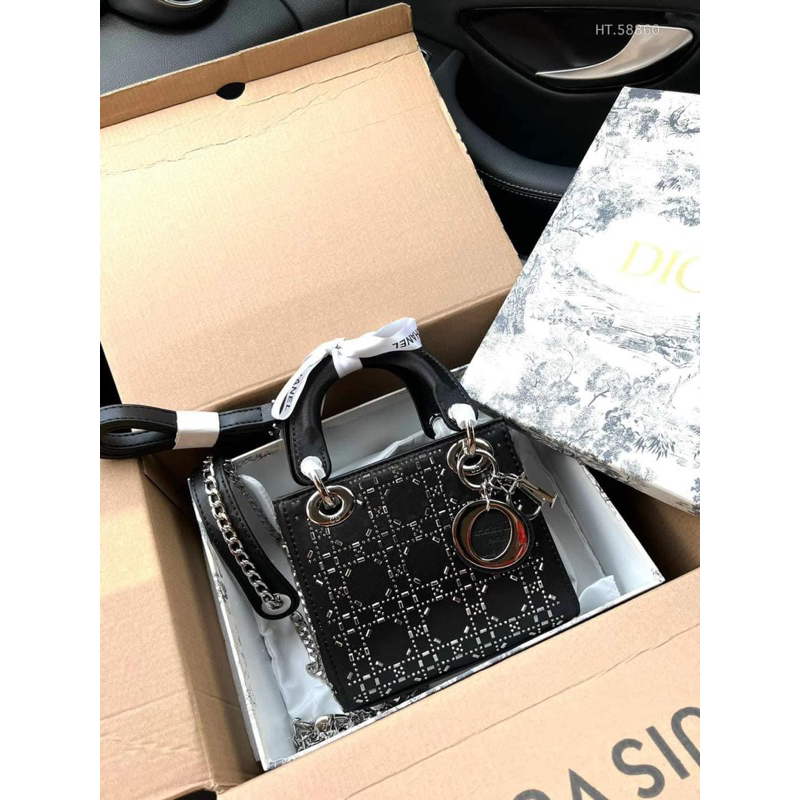 Túi lady 3 ô satin đính đá đen siêu sang chảnh có hộp xịn