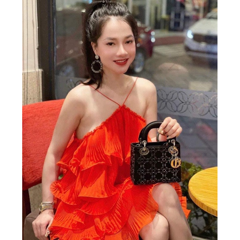 Túi lady 3 ô satin đính đá đen siêu sang chảnh có hộp xịn