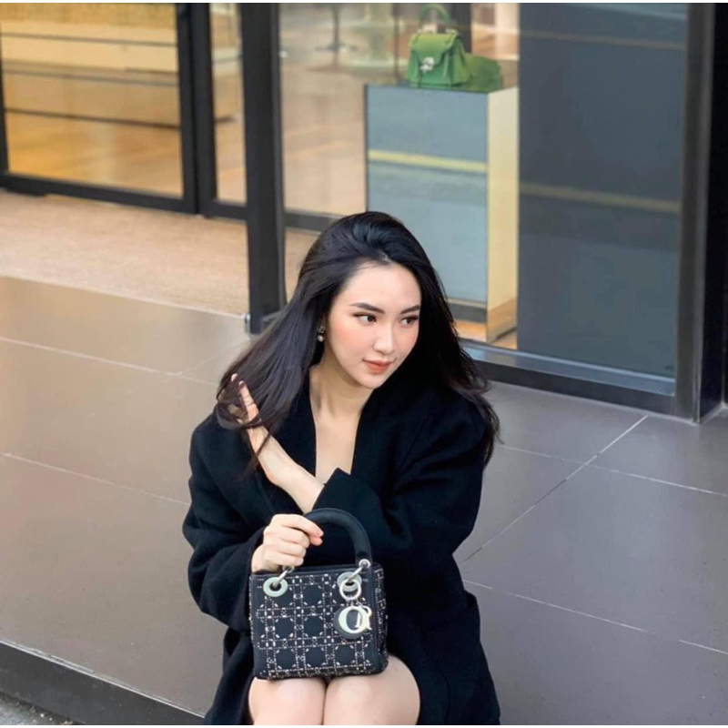 Túi lady 3 ô satin đính đá đen siêu sang chảnh có hộp xịn