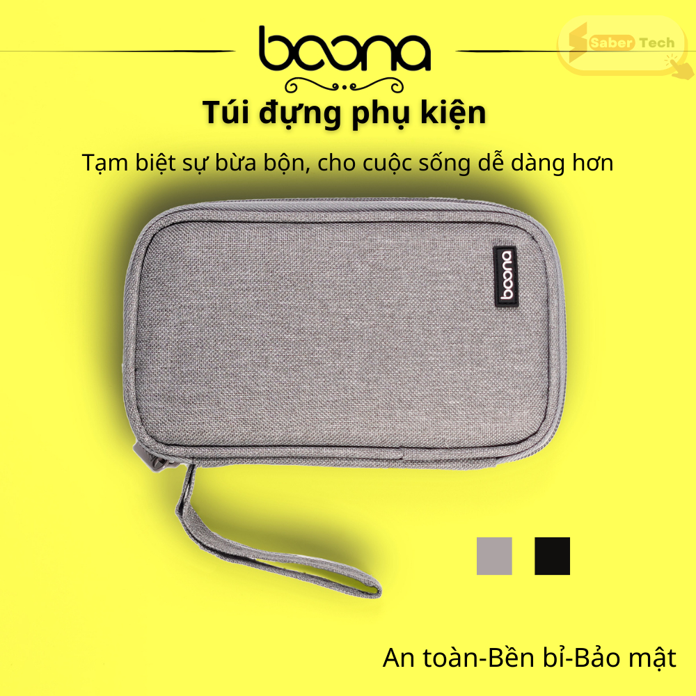 Túi đựng tai nghe, sạc dự phòng, cáp sạc và  phụ kiện điện thoại nhiều ngăn đa năng cao cấp Baona (Boona)