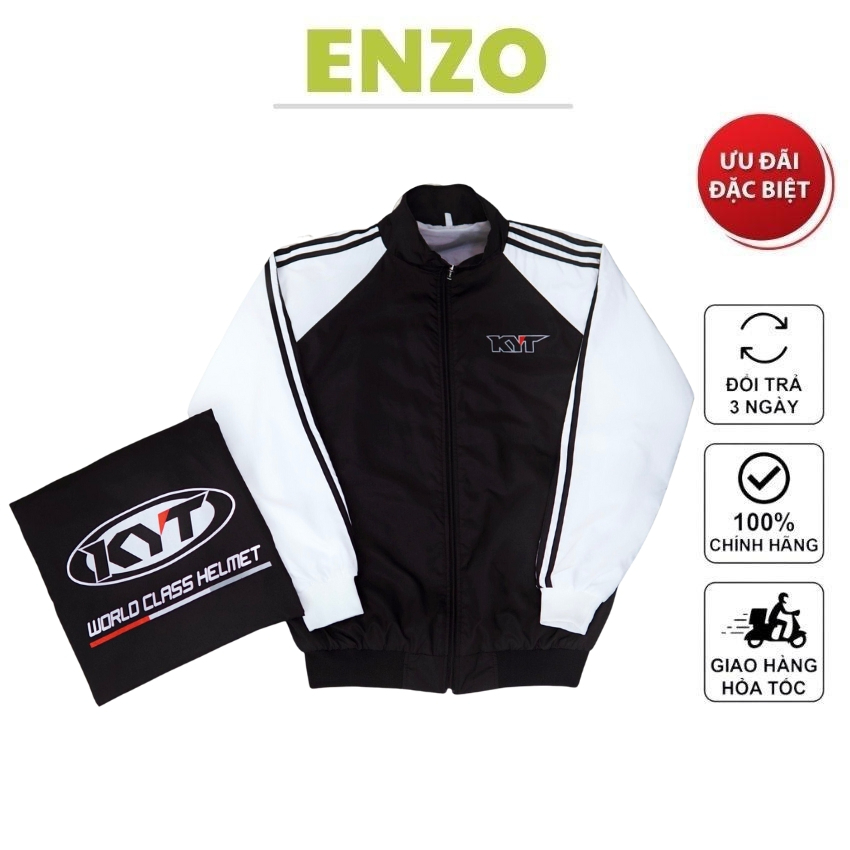 Áo khoác dù KYT phối tay 3 sọc nam nữ chất vải dù gió 2 lớp form rộng cổ đứng cao cấp _ENZO AD 99
