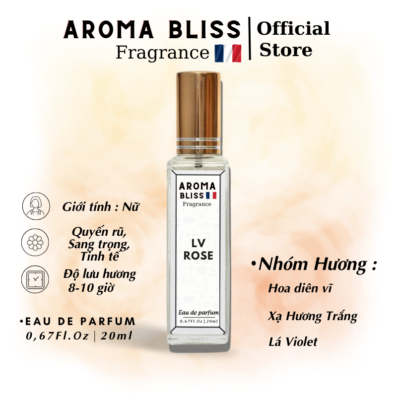 Nước Hoa Nữ LV ROSE Chính Hãng Aroma Bliss Phong Cách Nhẹ Nhàng, Tinh Tế, Gợi Cảm 20ml