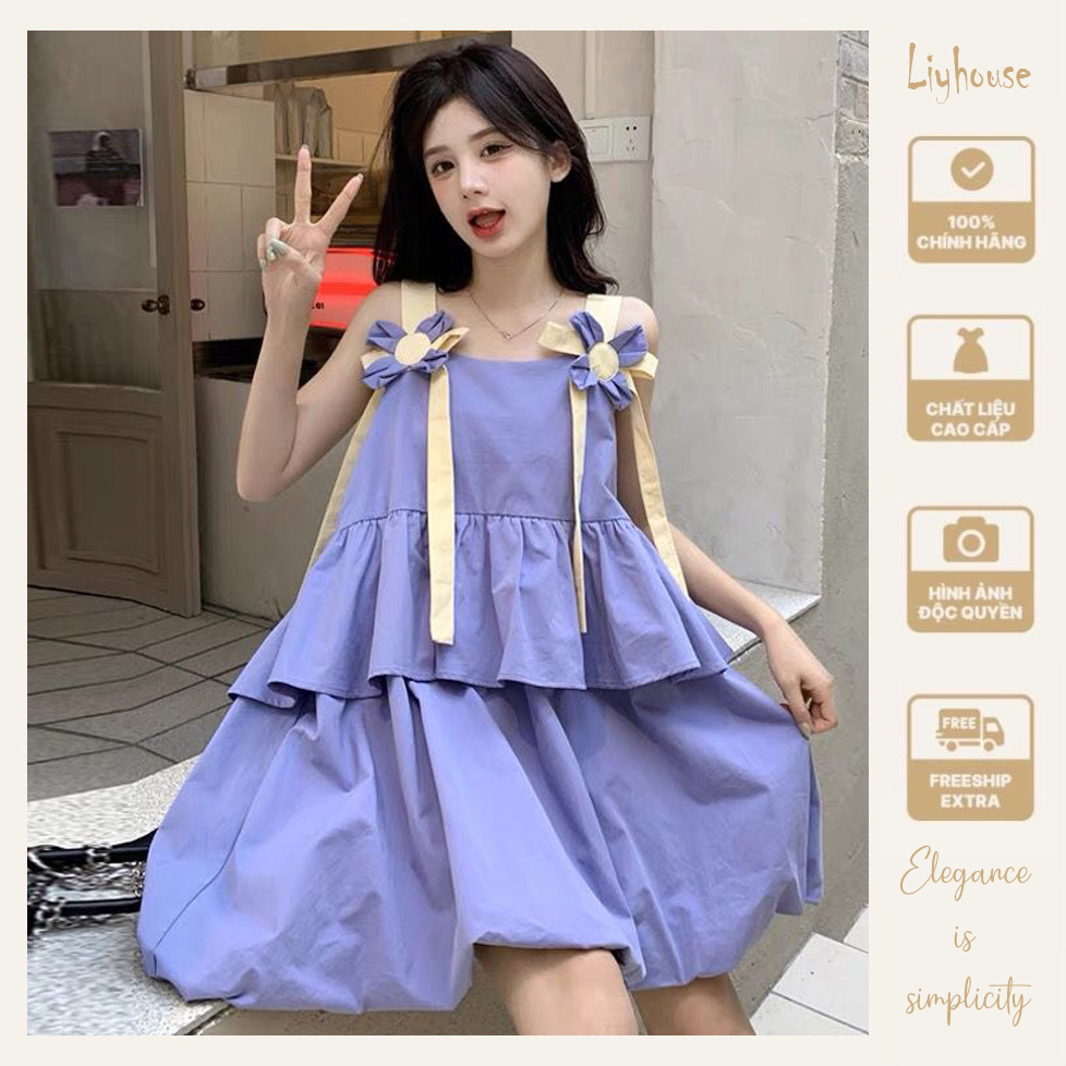 Đầm 2 dây babydoll thắt nơ dễ thương thiết kế tầng phong cách đáng yêu dành cho nữ