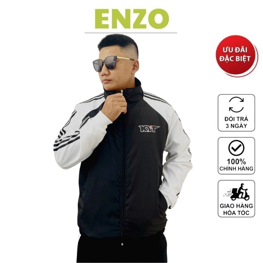 Áo khoác dù KYT phối tay 3 sọc nam nữ chất vải dù gió 2 lớp form rộng cổ đứng cao cấp _ENZO AD 98