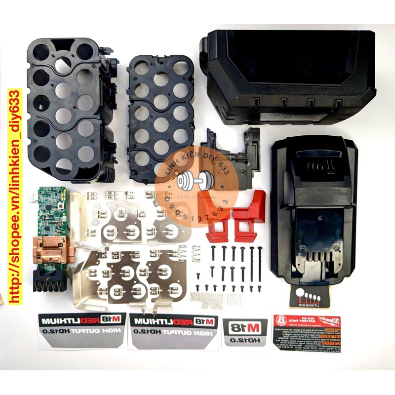 Vỏ mạch Milwaukee 18V-12AH 15 cell nhận sạc zin