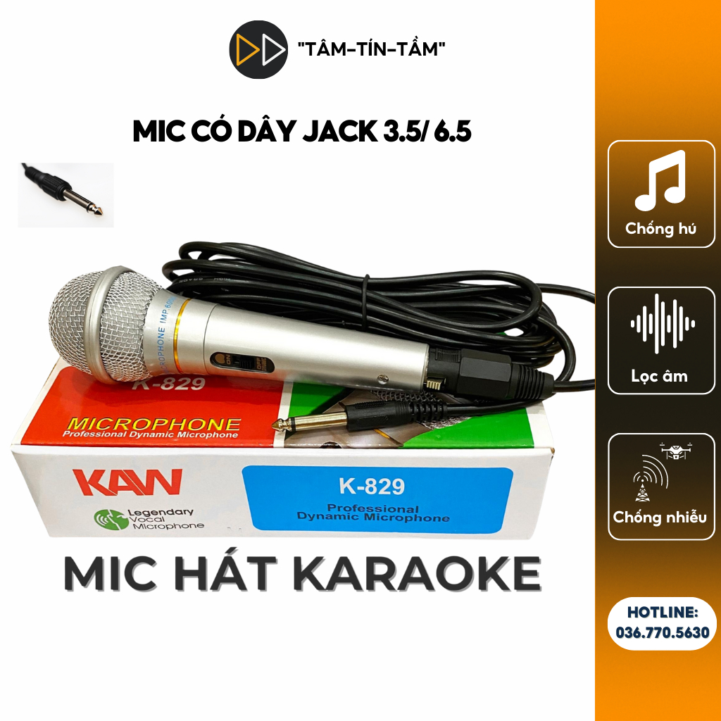 Mic Hát Karaoke, Micro Karaoke Có Dây KAW Chống Hú, Lọc Âm Cực Tốt