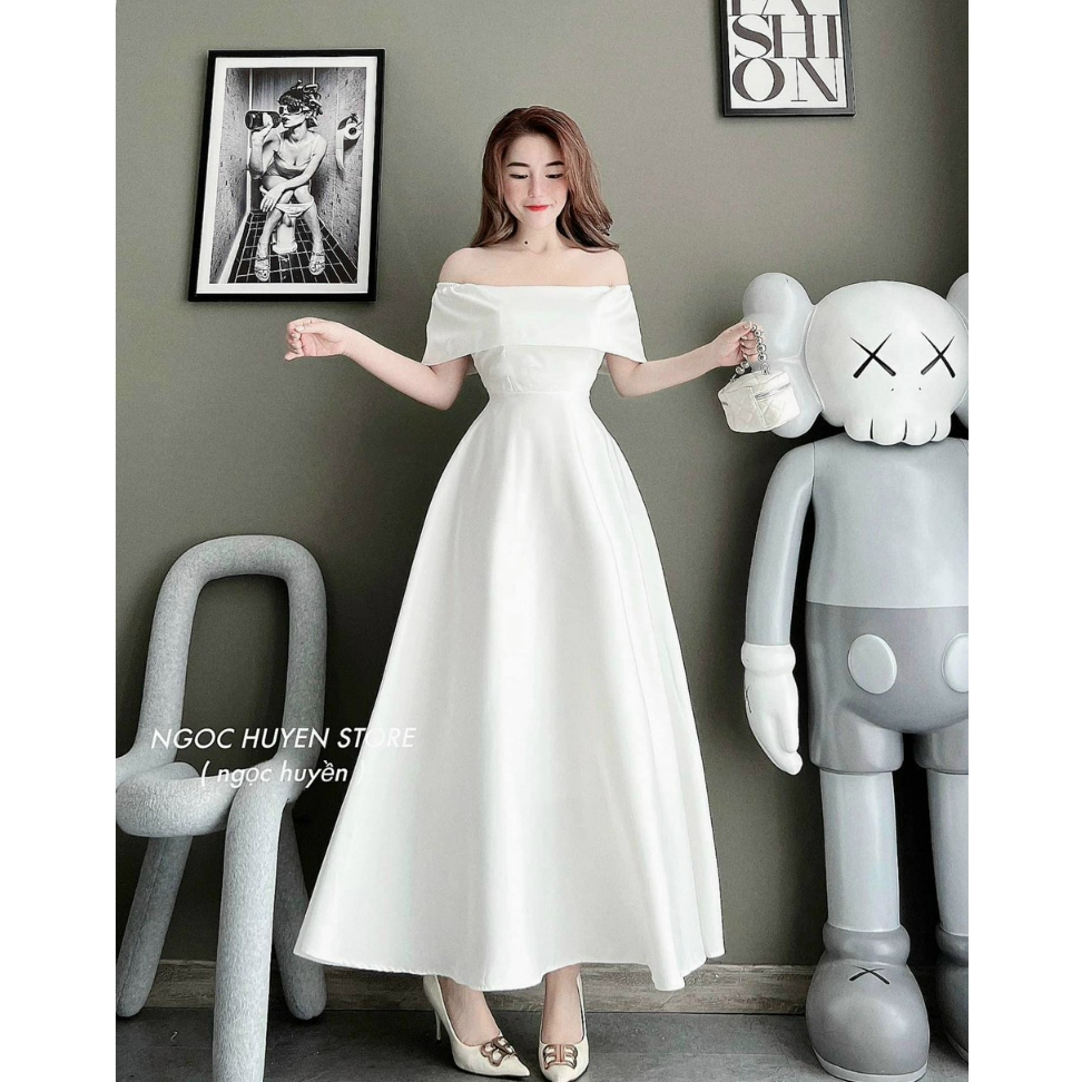 Đầm công chúa trễ vai dáng maxi lộng lẫy xinh xắn thích hợp đi chơi, đi tiệc