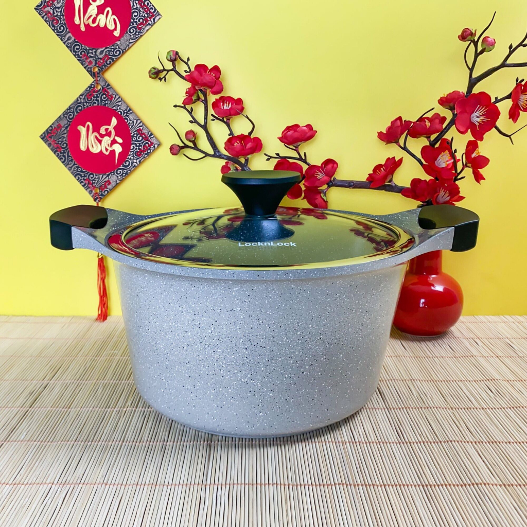 Nồi Vân Đá Đáy Từ 7 Lớp Chống Dính Lock&amp;Lock 20cm/24cm LCA6202 / 6244D- Hàng Chính Hãng