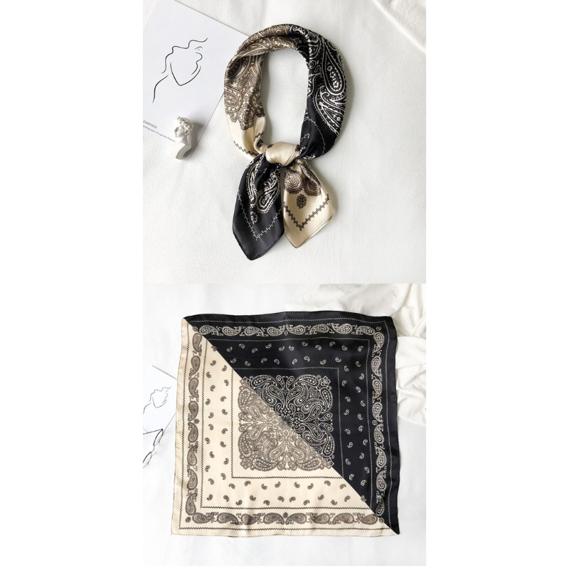 Khăn vuông lụa quàng cổ hoạ tiết paisley sz 70x70cm