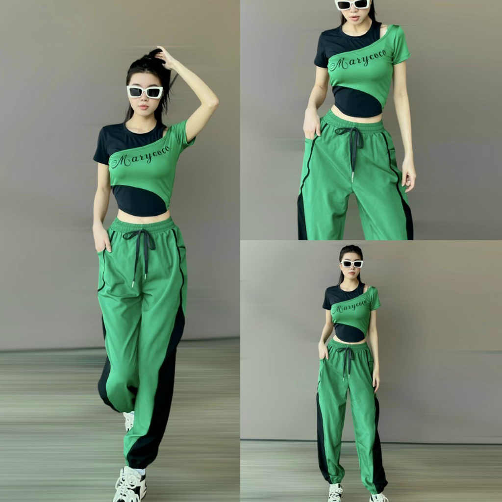 Bộ thể thao nữ MR02 áo chất thun mềm mát, quần chất gió thoải mái tập gym, nhảy zumba, aerobic, yoga