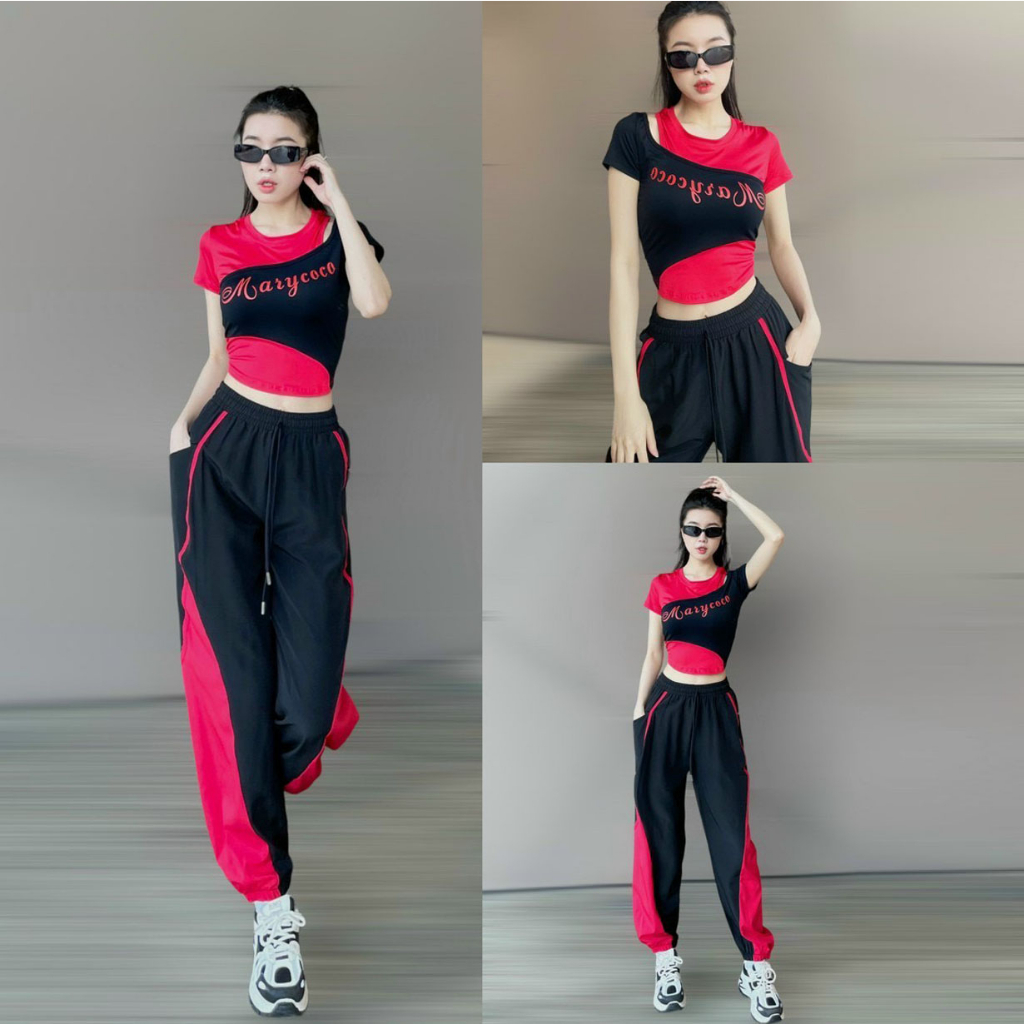 Bộ thể thao nữ MR02 áo chất thun mềm mát, quần chất gió thoải mái tập gym, nhảy zumba, aerobic, yoga