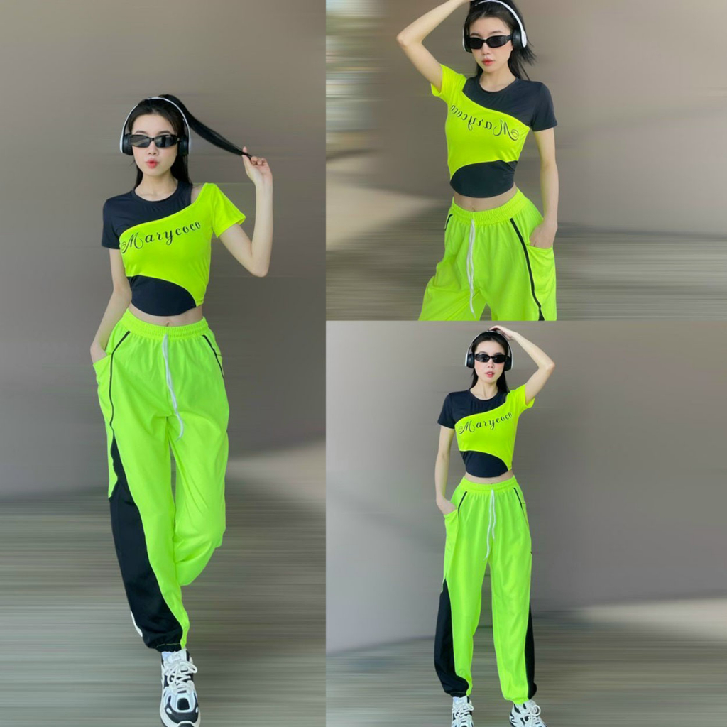 Bộ thể thao nữ MR02 áo chất thun mềm mát, quần chất gió thoải mái tập gym, nhảy zumba, aerobic, yoga