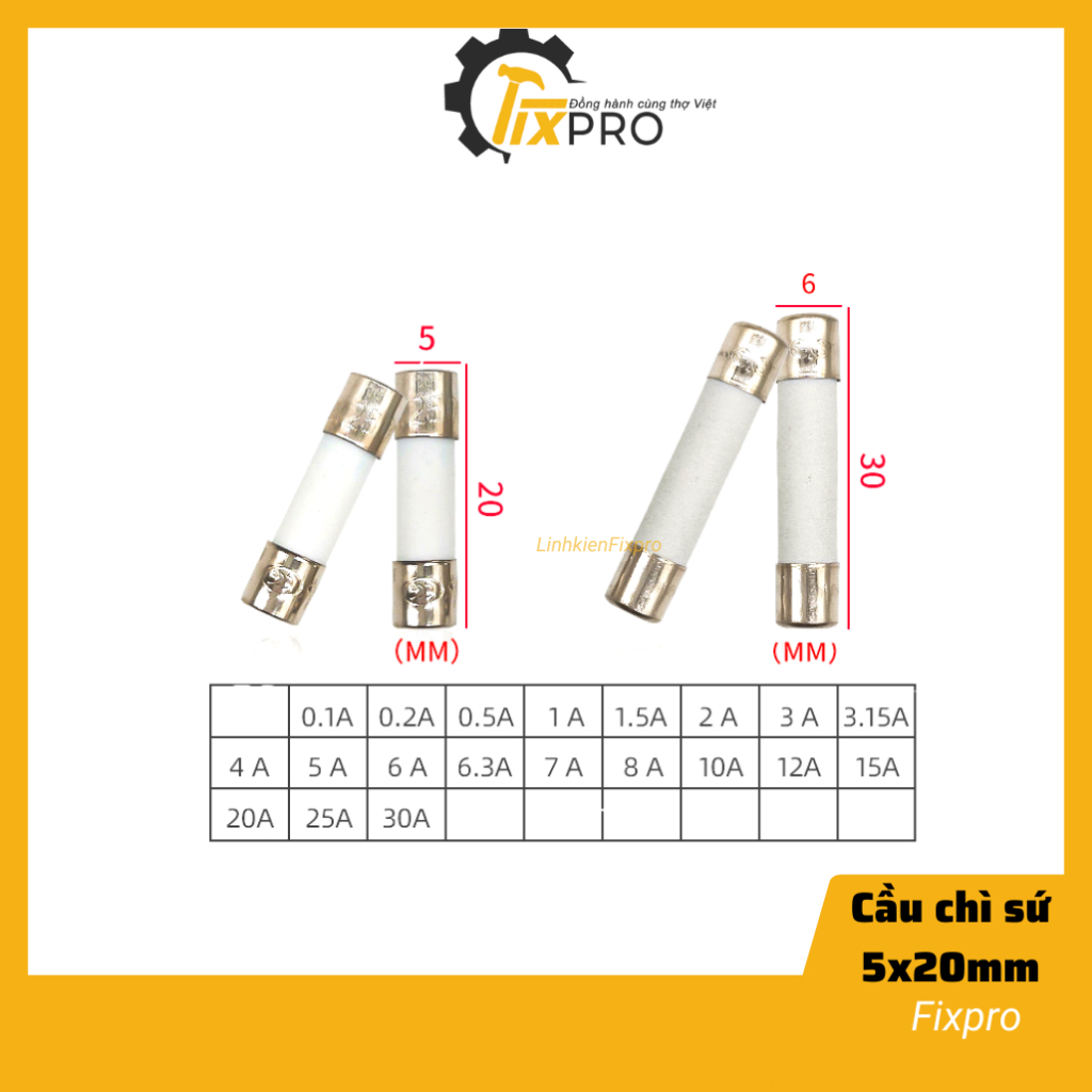 Cầu chì sứ 10A 250V 6x30mm chất lượng tốt