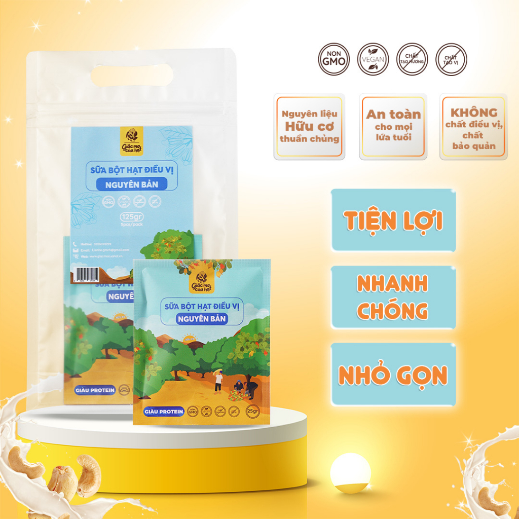 Sữa bột hạt Điều hữu cơ vị Nguyên Bản túi (125g)- ngũ cốc dinh dưỡng 100% hữu cơ - không biến đổi gen, tốt cho sức khỏe