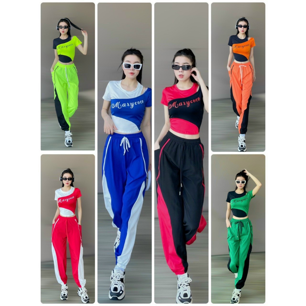 Bộ thể thao nữ MR02 áo chất thun mềm mát, quần chất gió thoải mái tập gym, nhảy zumba, aerobic, yoga