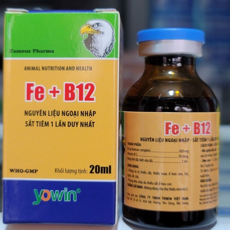 2 Chai Fe+B12 loại 20ml bổ sung sắt và vitamin b12 cho thú cưng
