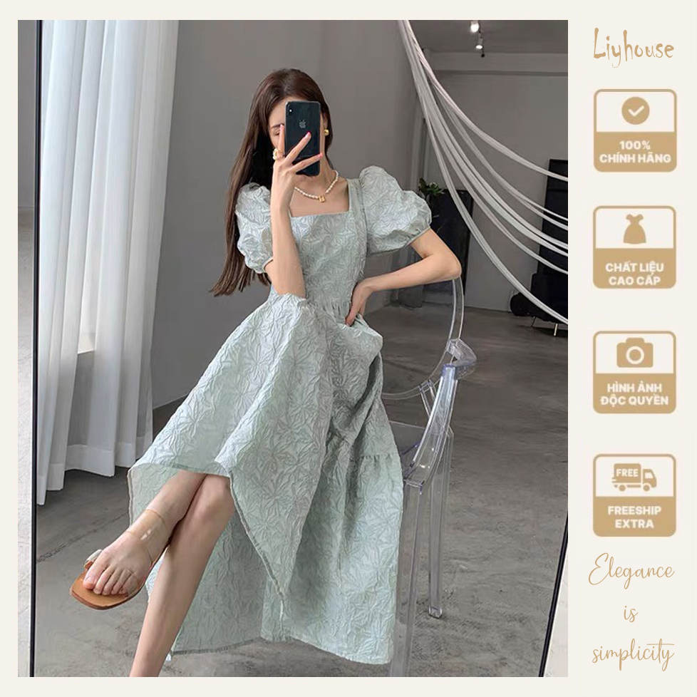 Đầm maxi dự tiệc xanh mint dáng dài, váy thiết kế dáng xòe đi biển phong cách cổ điển Pháp