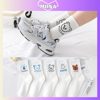 Tất nữ gấu trắng hoặt hình, tất thể thao thu đông cao cổ họa tiết dễ thương phong cách hàn quốc - T005