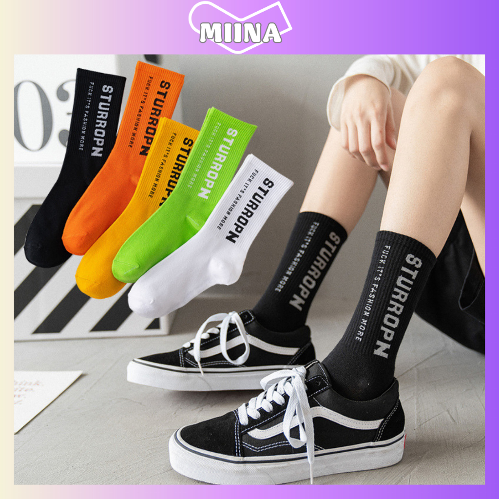 Tất cao cổ nam nữ Sturrupn, vớ chân thể thao cotton thoáng khí nhiều màu sắc T017 - Miinas Tat