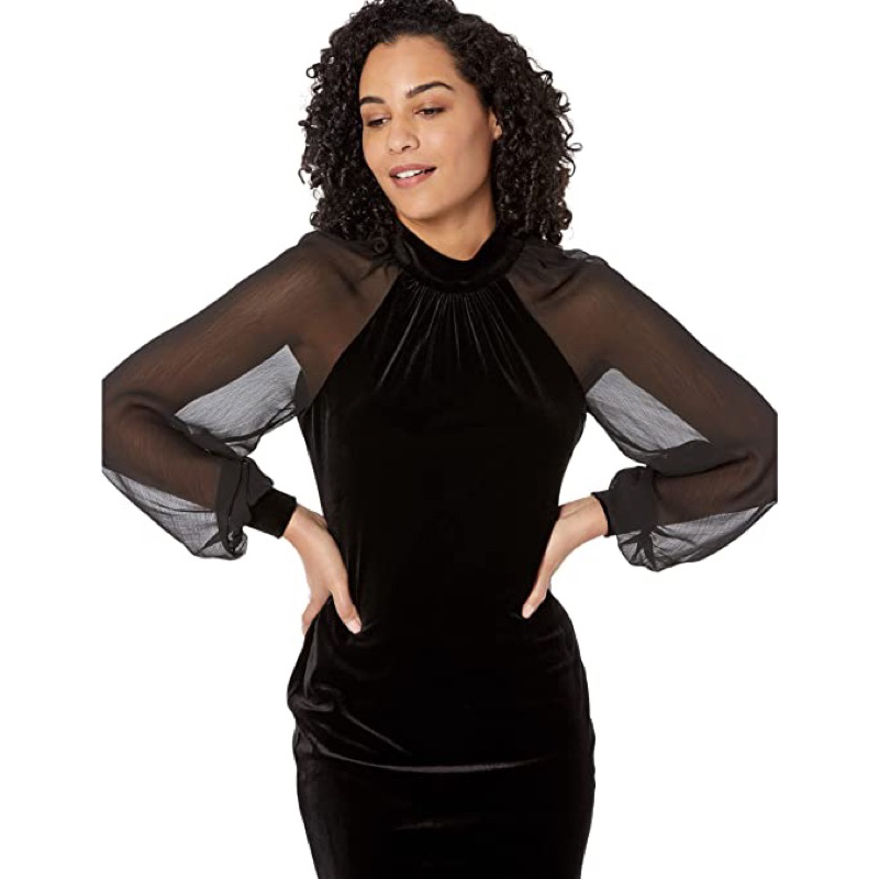 Đầm nhung Calvin Klein big size xuất dư vải nhung tay phối chiffon