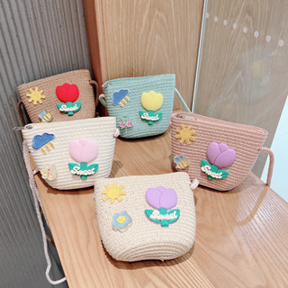 Túi cói mini đính hoa xinh đi biển cho bé