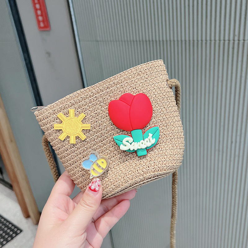 Túi cói mini đính hoa xinh đi biển cho bé