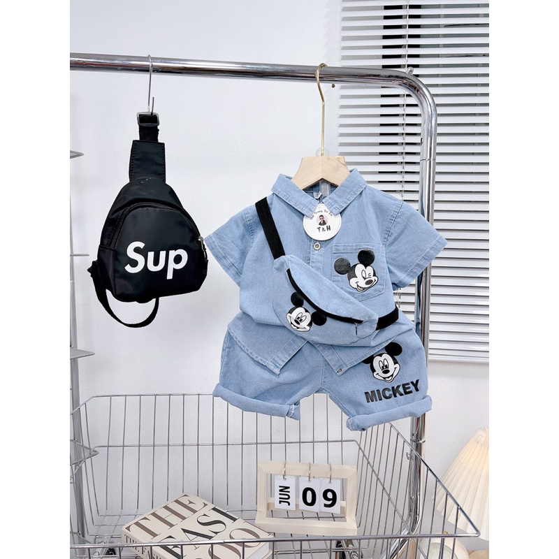 Set bộ sơ mi quần bò 3 chi tiết cho bé trai 8-22kg