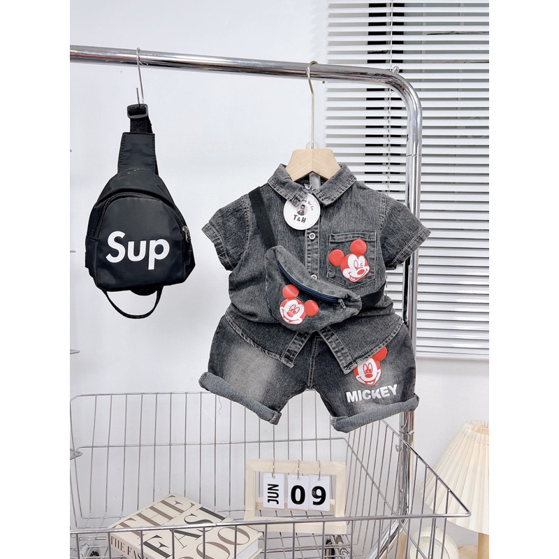 Set bộ sơ mi quần bò 3 chi tiết cho bé trai 8-22kg