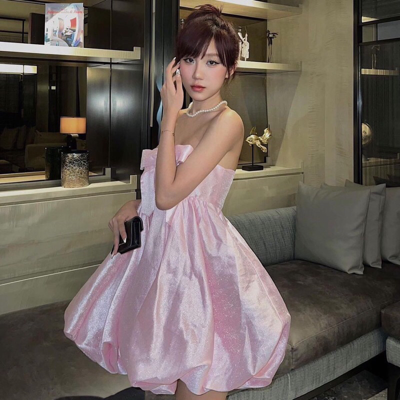 Barbie Dress Đầm cúp ngực đính nơ tùng phồng chất Tapta 403