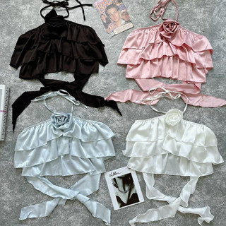 Áo croptop yếm dây tầng bèo ( Kèm hình thật )