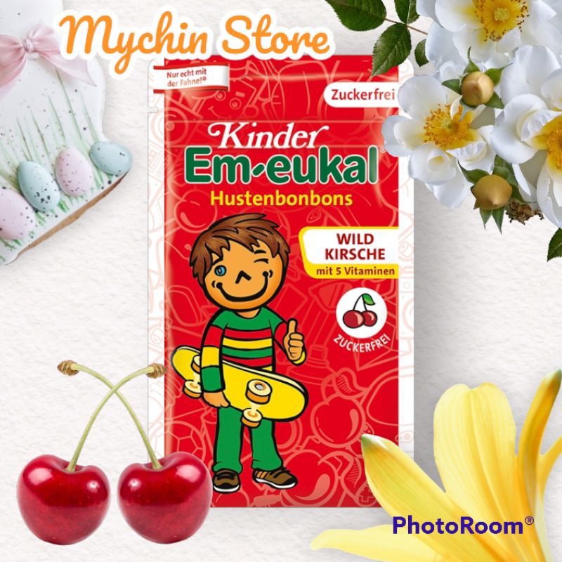 Kẹo ngậm ho không đường Em-eukal hương vị cherry dành cho trẻ em
