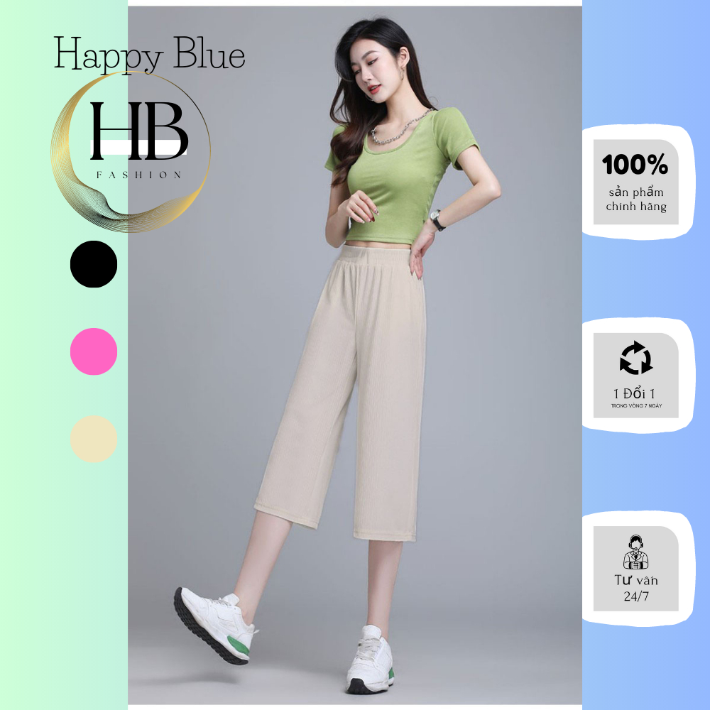 Quần Lỡ Nữ Kiểu Ống Rộng HAPPY BLUE Mặc Đi Chơi Dạo Phố Từ Chất Liệu Len Tăm Lạnh Cao Cấp Mềm Mại Phong Cách Hàn Quốc