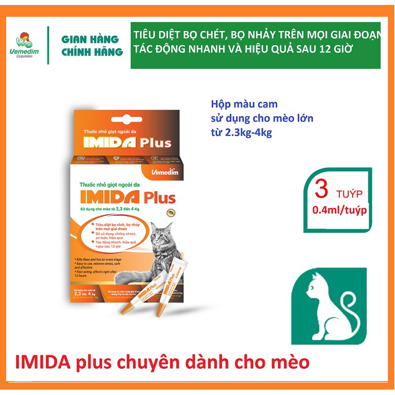 IMIDA Plus nhỏ gáy ve bọ chét cho mèo đủ size 0.9 - 4kg_meobeo