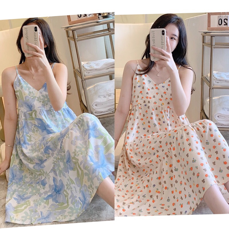 Váy lanh lụa mặc nhà mềm mát, trẻ trung, nhiều hoạ tiết