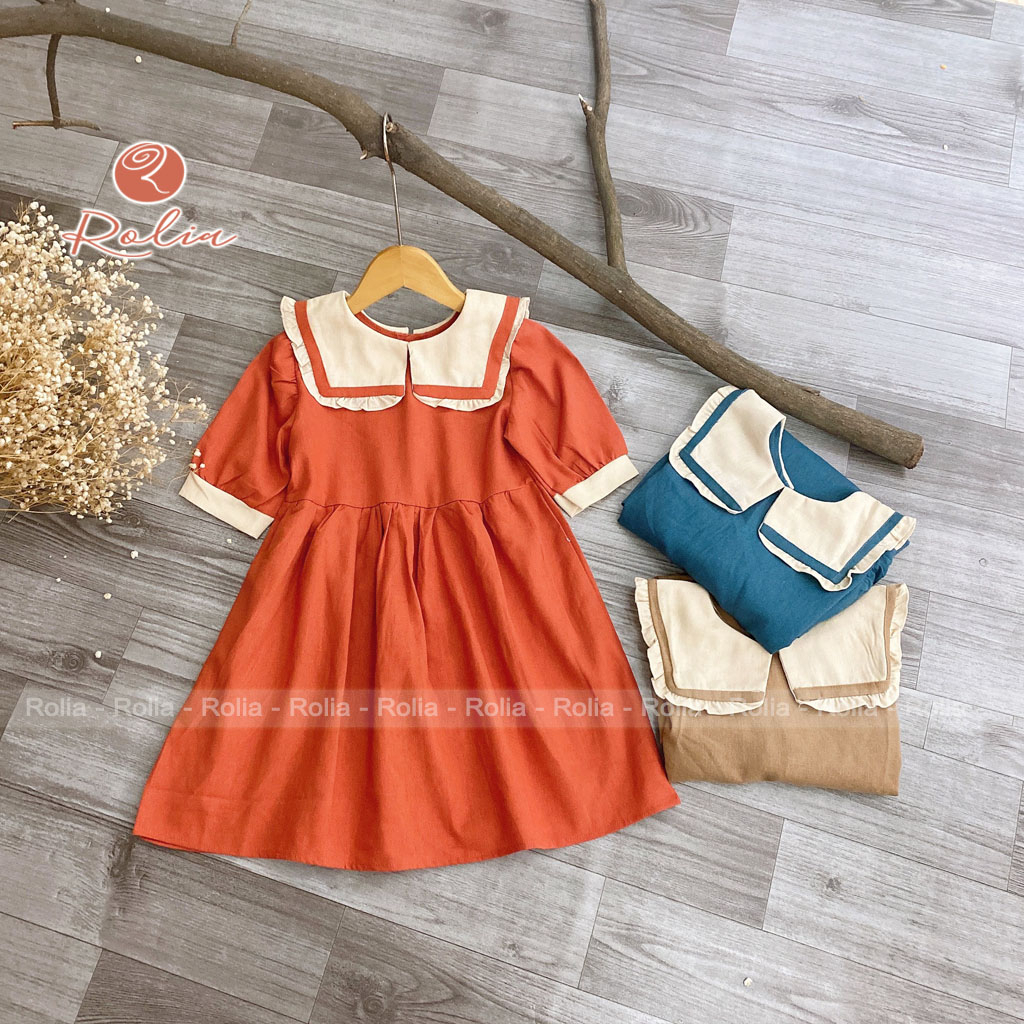 Váy bé gái cổ thủy thủ ROLIA chất vải Linen 100% tự nhiên thấm hút mồ hôi cực tốt V20 V18
