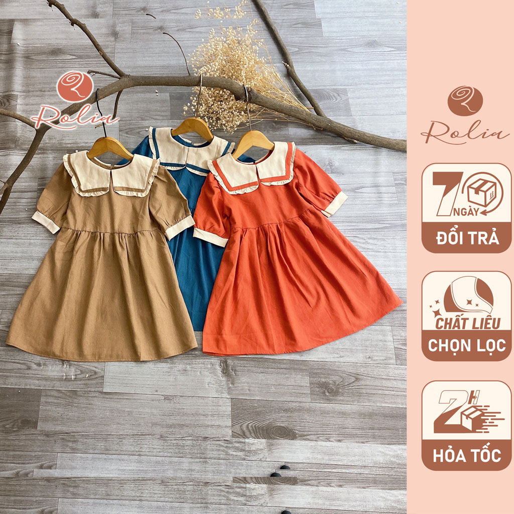 Váy bé gái cổ thủy thủ ROLIA chất vải Linen 100% tự nhiên thấm hút mồ hôi cực tốt V20 V18