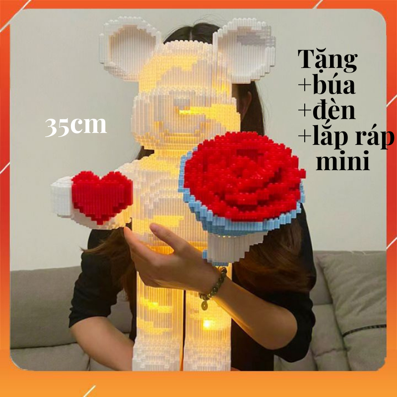 Mô hình lắp ráp gấu bearbrick cỡ lớn 30cm - 36cm tặng búa+ xếp hình mini, quà tặng, xếp hình