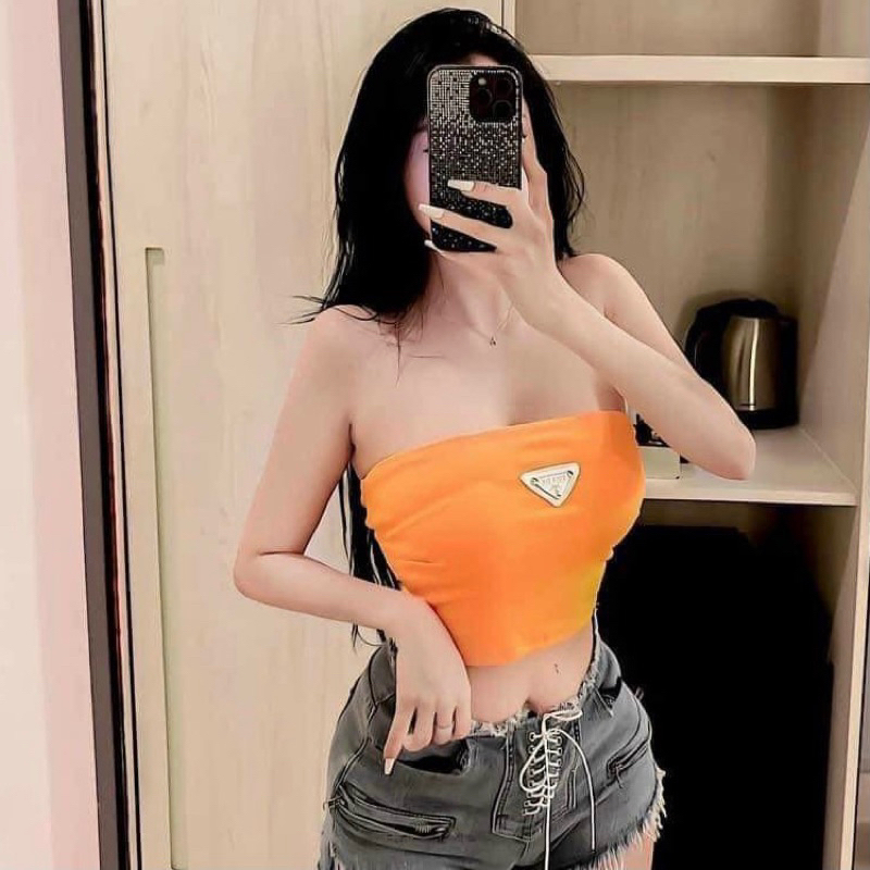 Áo ống croptop đính logo siêu xinh, áo quây nữ mùa hè