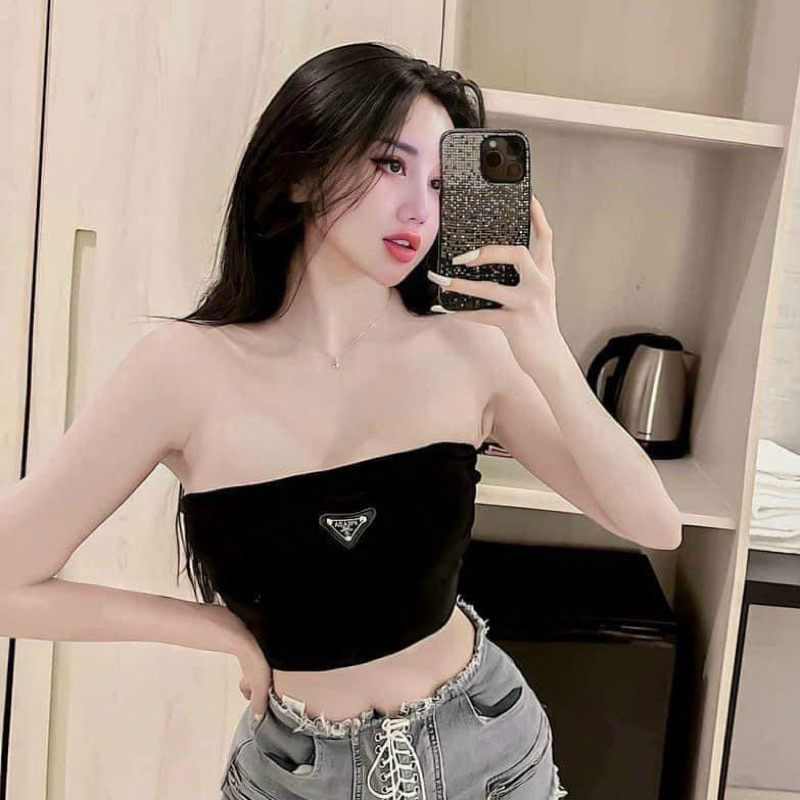 Áo ống croptop đính logo siêu xinh, áo quây nữ mùa hè