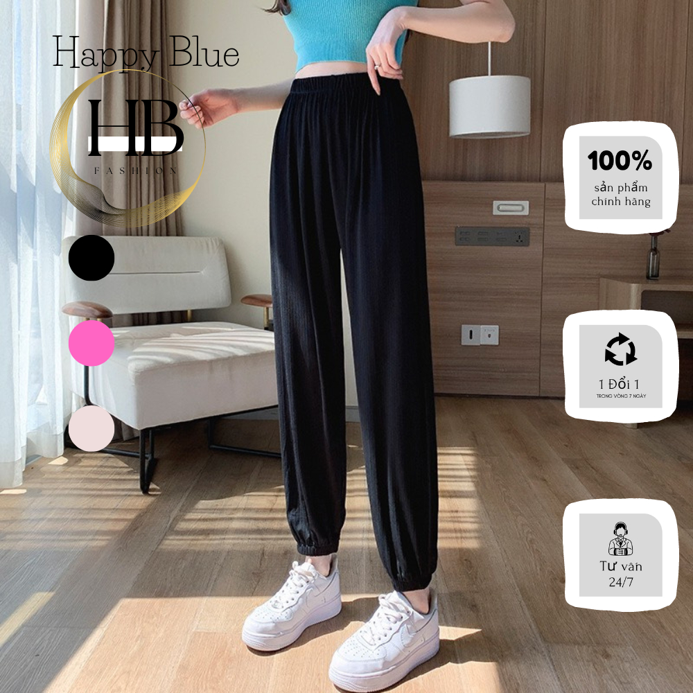 Mẫu Quần Joggers Nữ Nhiều Màu Happy Blue Mặc Đi Chơi Dạo Phố Chất Liệu Vải Gân Thái Cao Cấp Mềm Mại Phong Cách Hàn Quốc