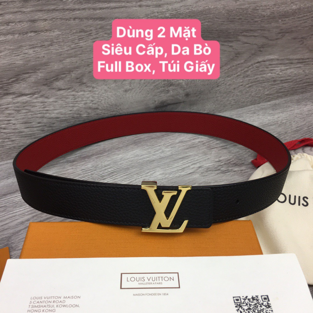 Thắt Lưng Nam Nữ 2 Mặt LV Initiales VIP Da Bò 80 Âu Full Box Túi Giấy (NHẮN TIN TRƯỚC SHOP KIỂM KHO) LV Reversible Belt