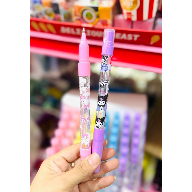 Bút Nước Mực Đen Kèm Chiết Xịt Khoáng, Xịt Thơm Có Thể Phun Sương Mẫu Sarino, Kuromi, Naruto Dễ Thương