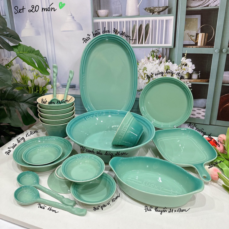 HÀNG CÓ SẴN Bộ bát đĩa sứ ăn cơm Lucky hồng, xanh pastel, quà tặng tân gia sinh nhật 8/3 GỐM SỨ CAO CẤP