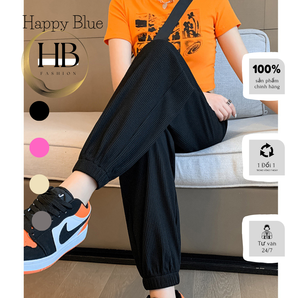 Quần Jogger Nữ Bo Gấu Đủ Màu Happy Blue Mặc Đi Chơi Dạo Phố Chất Liệu Vải Tăm Lạnh Cao Cấp Mềm Mại Phong Cách Hàn Quốc