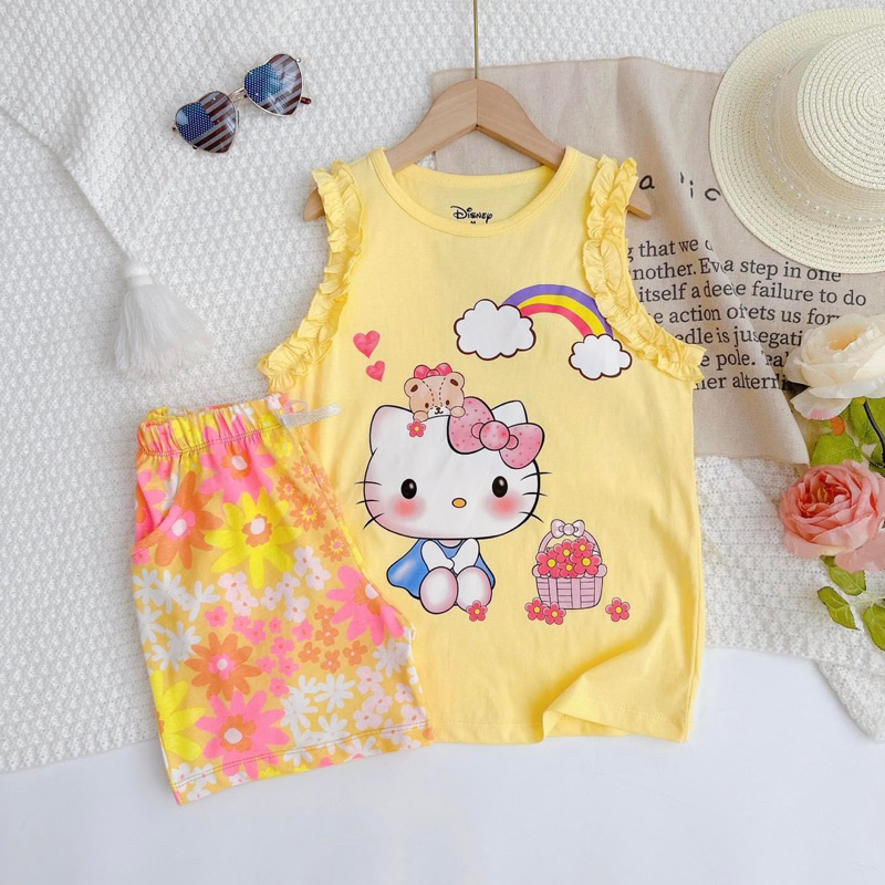 💗 Đồ bộ bé gái sát nách, Bộ thun cotton Disney (16-46kg)