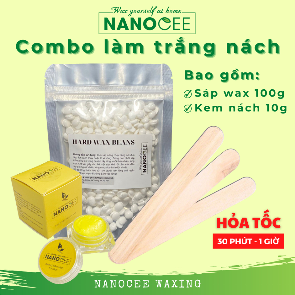 Combo Kem Khử Thâm Nách, Làm Trắng Nách & Sáp Wax Lông Nách NANOCEE [Che Tên Sản Phẩm]