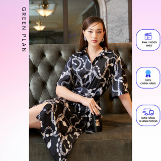 Váy sơ mi tay liền, dáng xuông. họa tiết dây xích 2va0040 hestia design