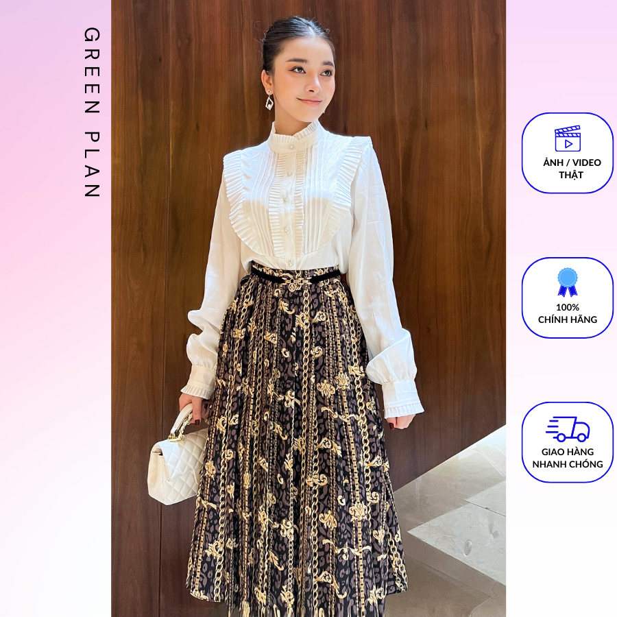sơ mi xếp ly phối bèo màu trắng 2AO0041 HESTIA DESIGN