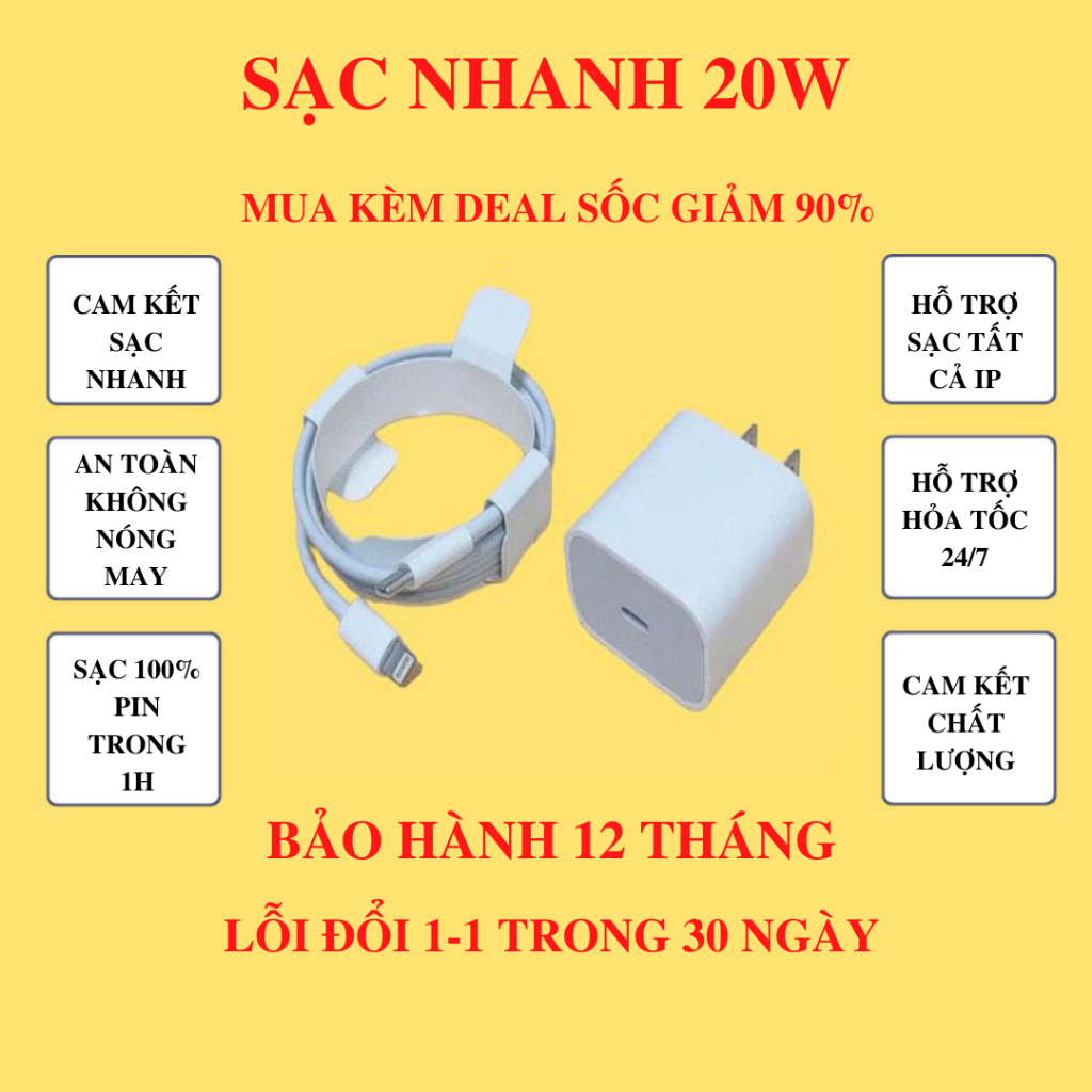 (BH 12T) Củ Sạc Nhanh 20W (CAM KẾT TỐC ĐỘ SẠC NHANH) Dành Cho Táo
